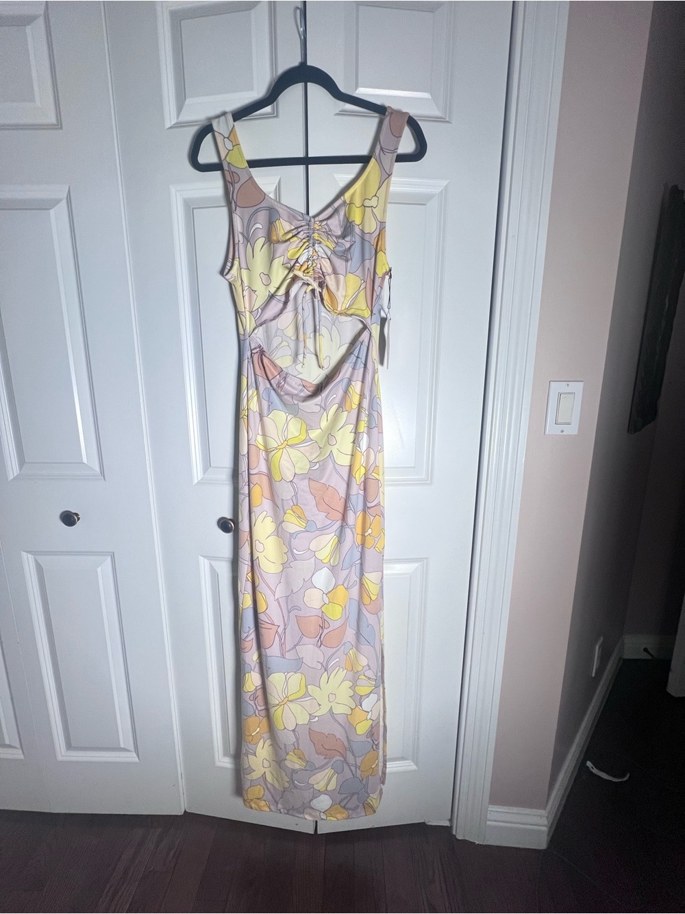 Haute Monde Yellow and Gray Floral Maxi Dress NWT - Picture 3 of 9